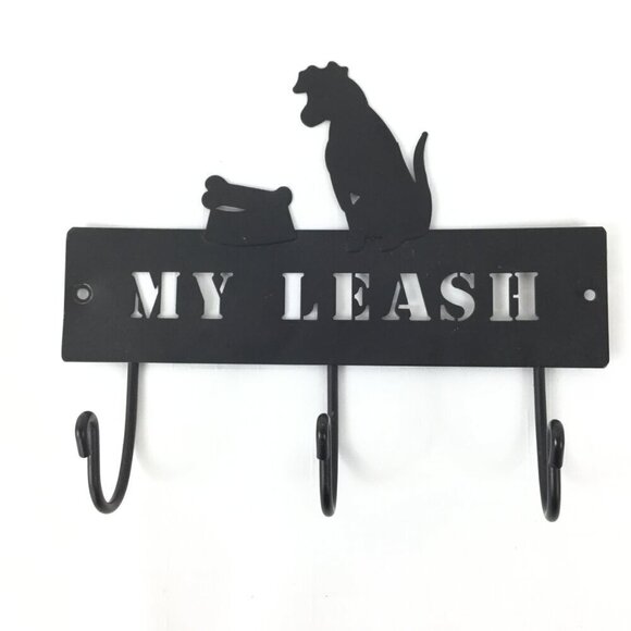 DEI Lucky Dog‎ ''My Leash'' Wall Mount Wall Hook Metal Rack Hanger Black - Picture 5 of 6